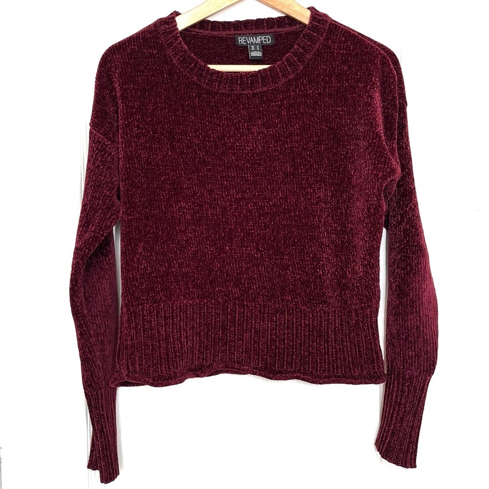 Revamped Burgundy Chenille Crewneck Sweater M Cozy Trendy Knit Deep Red Wine Red